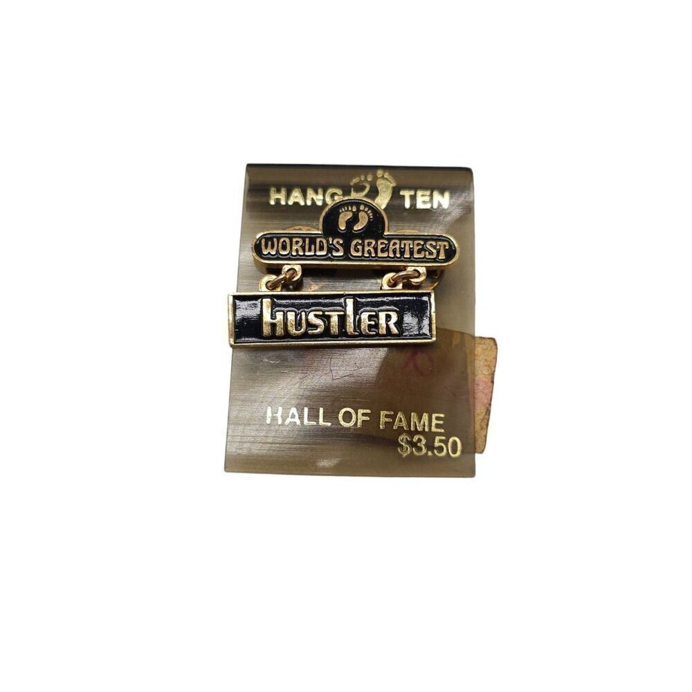 Hang Ten World's Greatest Hustler Hall of Fame Footprints Lapel Brooch Pin VTG